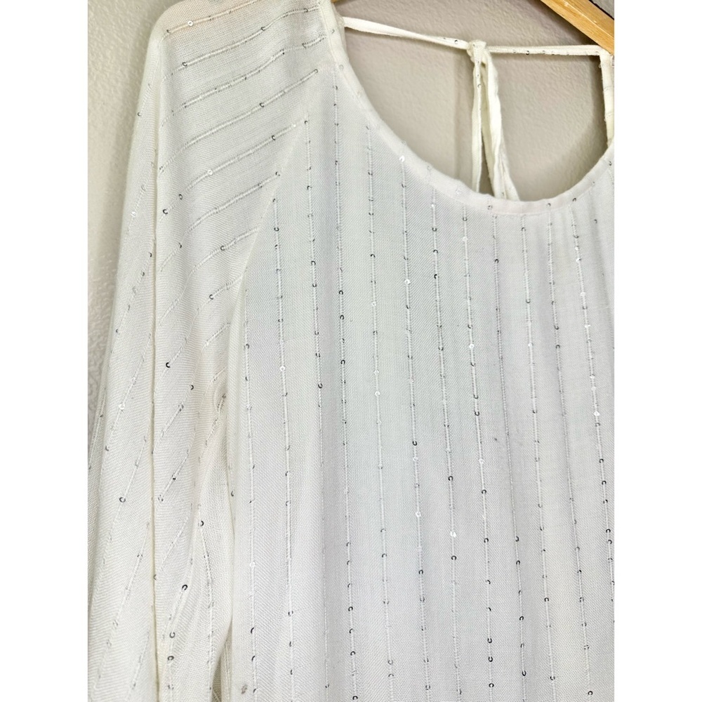 Sundress Indiana White Sequin Turquoise Beaded Tassels Swim Cover-Up Mini Dress - Picture 4 of 9